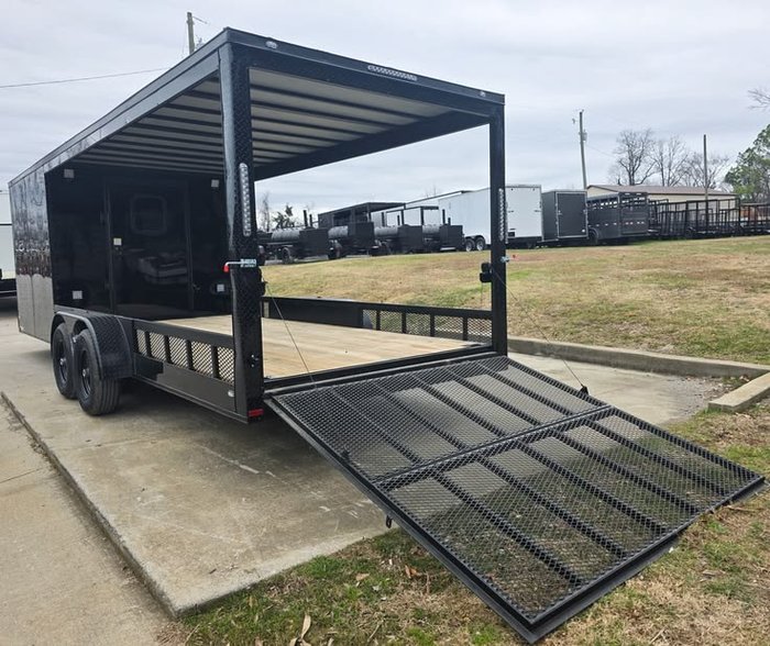 Toy hauler trailer with canopy